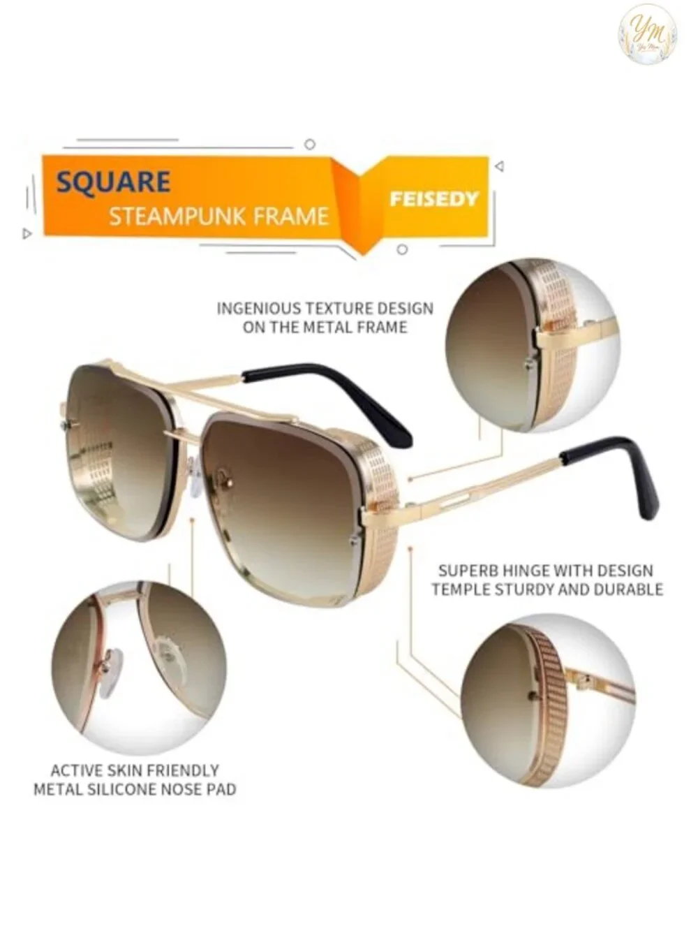 Vintage Metal Square Aviator Steampunk Sunglasses UV400